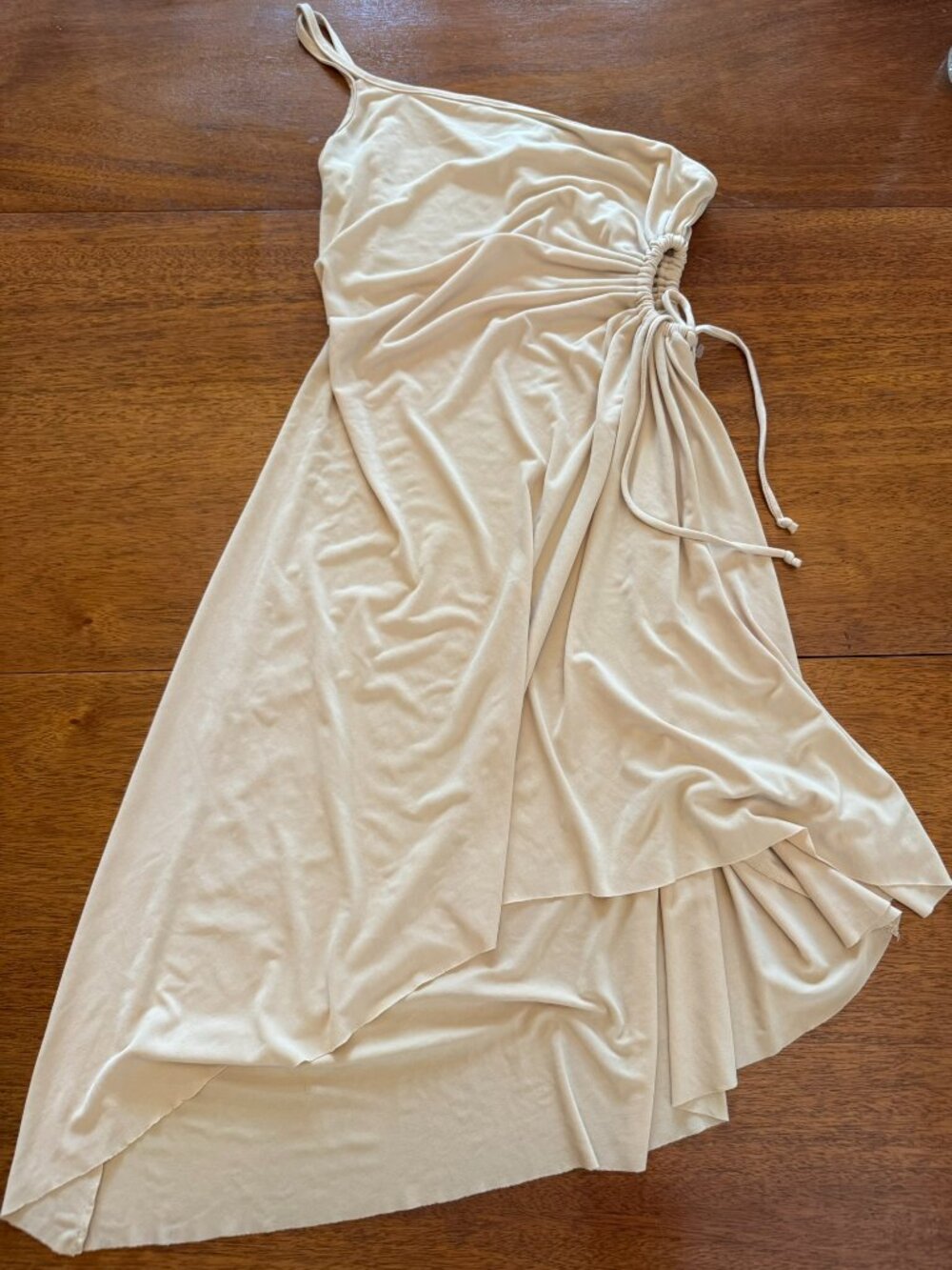 Pia One Shoulder Ruched Asymmetrical Midi Dress Size M Cream Y2K Made in USA